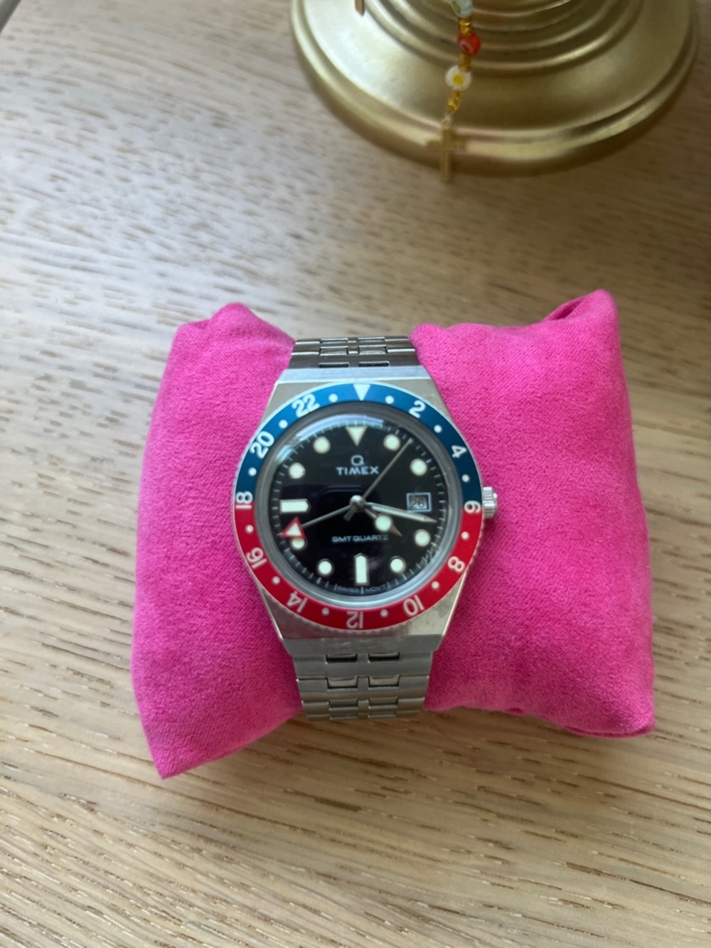 Timex GMT Watch with Red and Blue Bezel and Black Dial